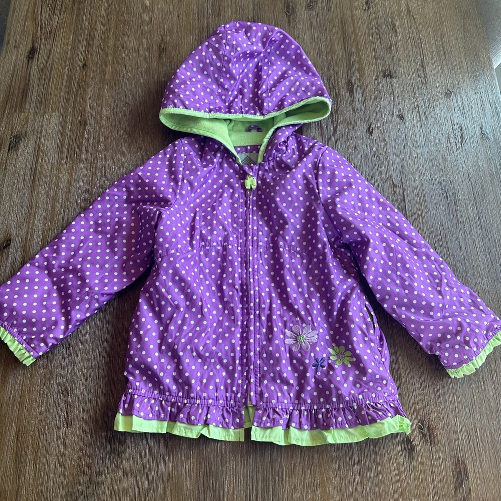 Girls purple & green polka dot ruffle jacket size 6